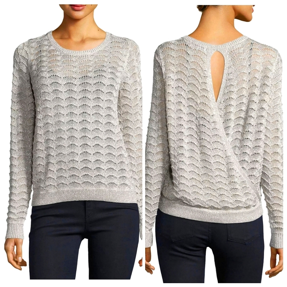 PARKER New York Bernie Metallic Fan Knit Key Hole Sweater Size X-Small